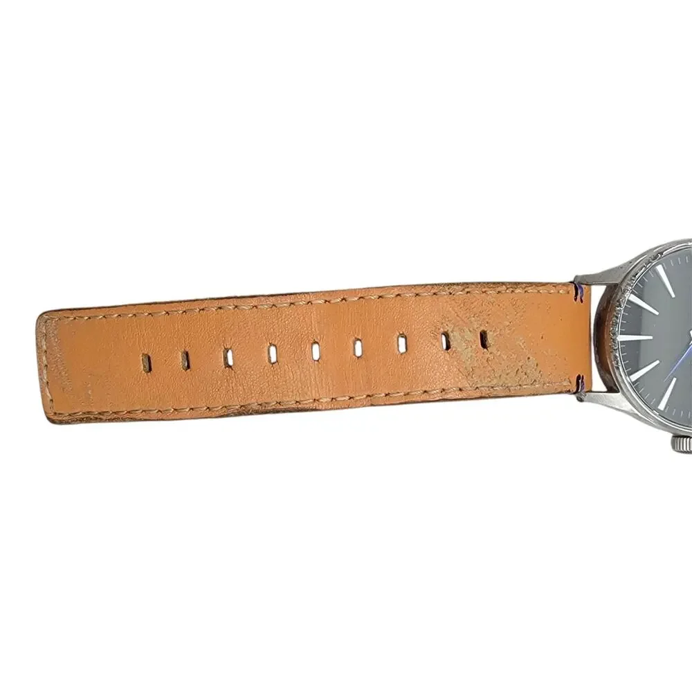 Nixon The Sentry Watch Mens Stainless Steel Leather Band Day Date Black Dial